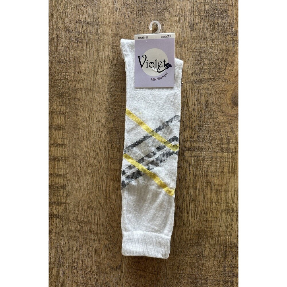 Violet Legwear girl's size 10 white tube striped socks  new  set of 6 pairs